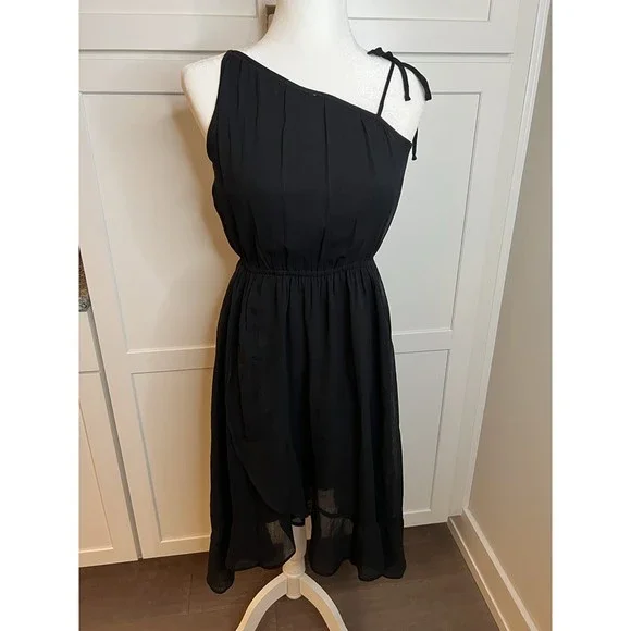 Abercrombie & Fitch Asymmetrical Black Layered Sheer One Shoulder Dress - Picture 2 of 8